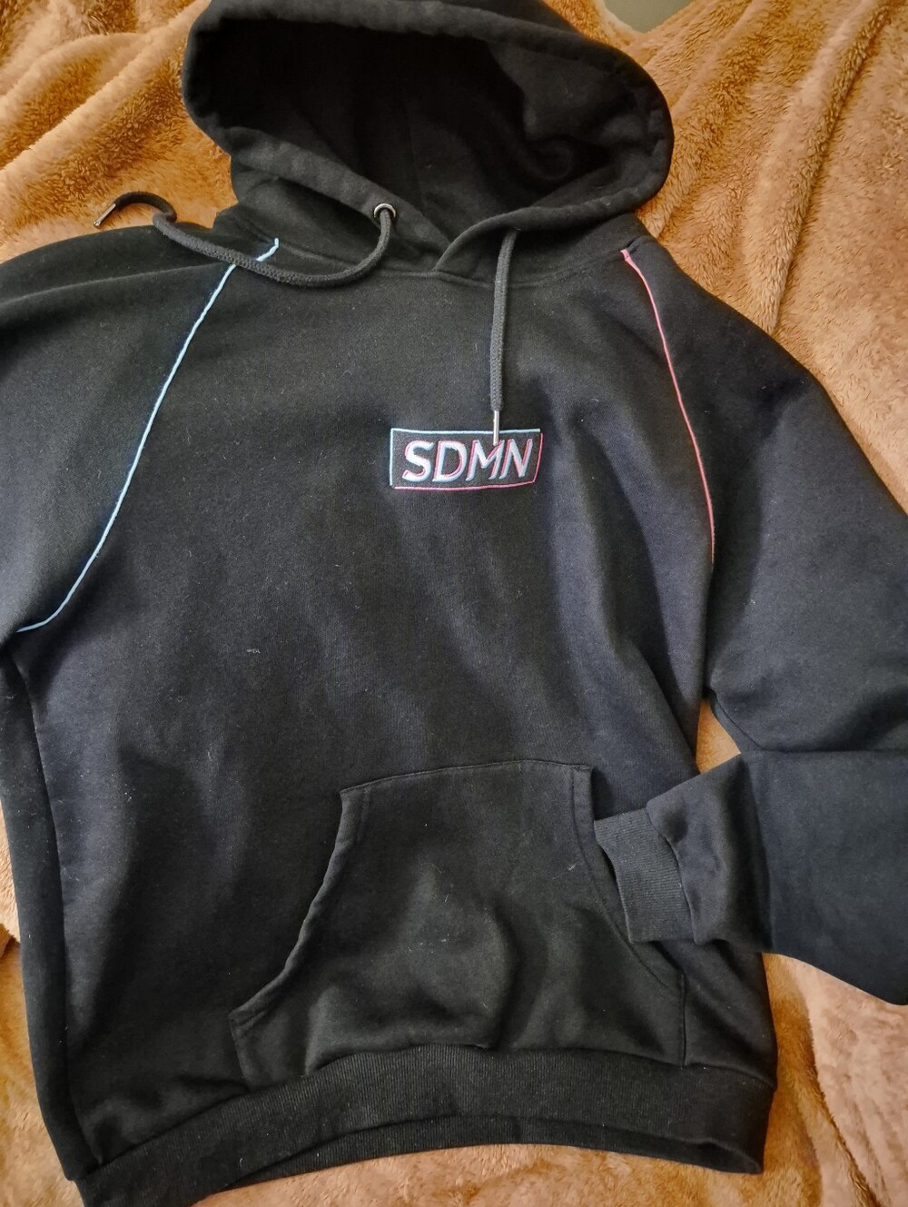Medium Black Hoodie "SDMN" Pink and Teal STRIPES Sidemen XIX Official